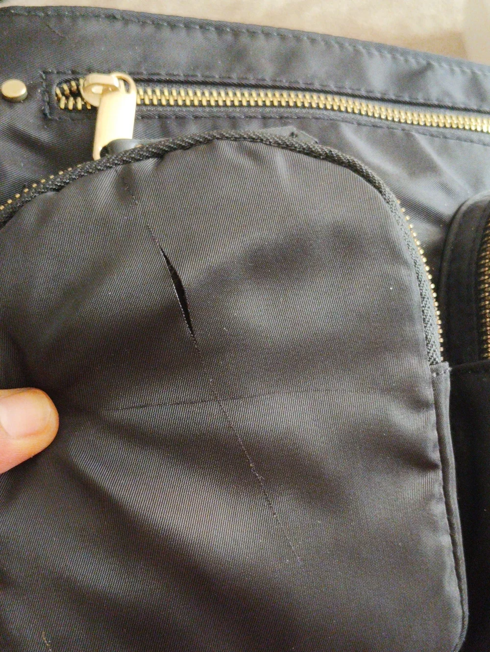 Men's Black Messenger Bag with Gold Zippers